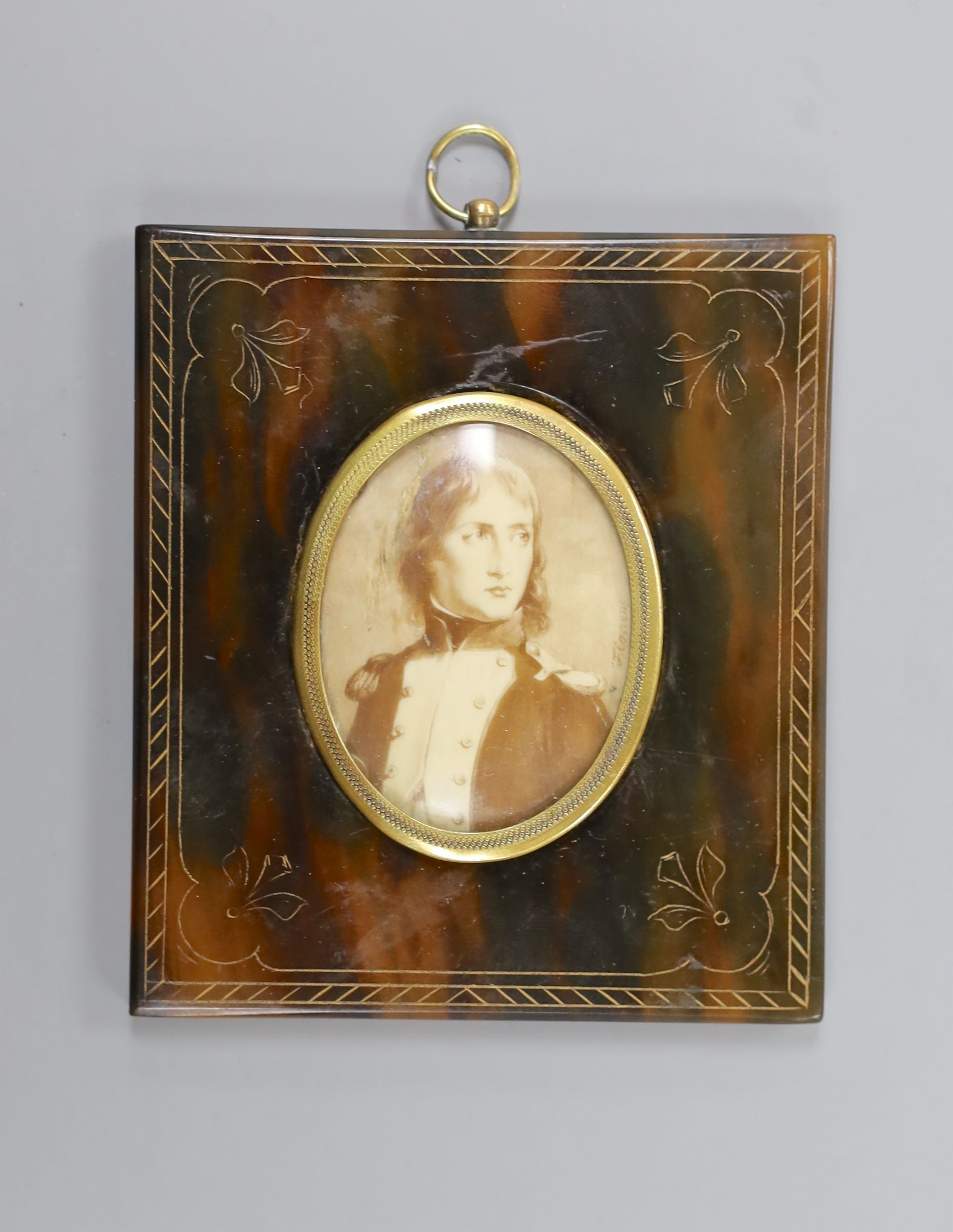 Erich Correns (1821-1877) miniature portrait of Lord Nelson, tortoiseshell frame 4.5x3.5cm